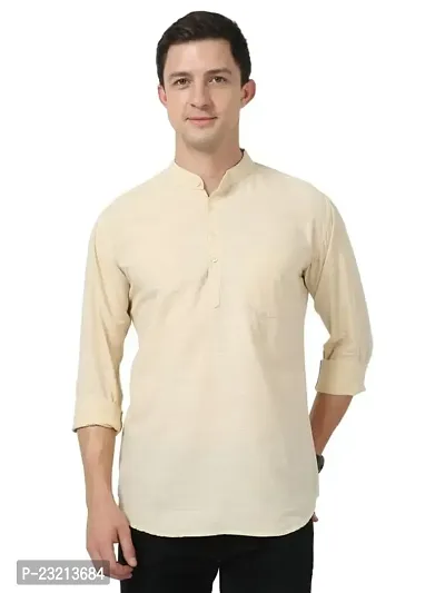 SCNC Men's Cotton Full Sleeve Solid Slim Fit Casual Short Kurta-thumb0