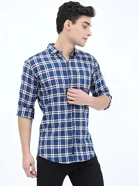Scnc Men's Navy Blue Slim Fit Checkered Cotton Full Sleeve Shirt.-thumb2