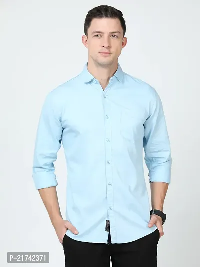 Reliable Turquoise Cotton Solid Long Sleeves Formal Shirts For Men-thumb0