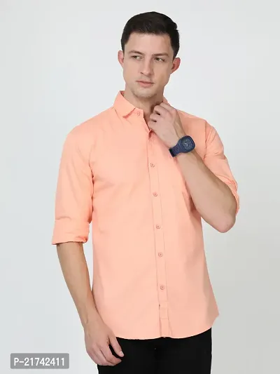 Reliable Peach Cotton Solid Long Sleeves Formal Shirts For Men-thumb0