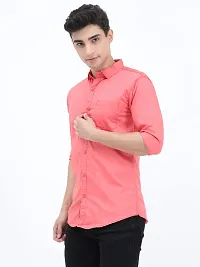 Scnc Men's Pink Slim Fit Solid Cotton Full Sleeve Shirt-thumb1