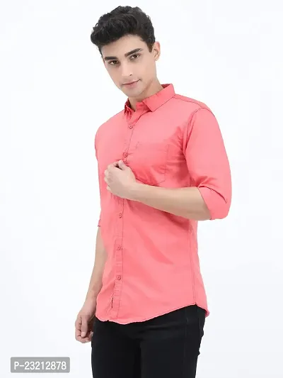 Scnc Men's Pink Slim Fit Solid Cotton Full Sleeve Shirt-thumb2