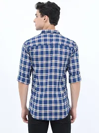 Scnc Men's Navy Blue Slim Fit Checkered Cotton Full Sleeve Shirt.-thumb3