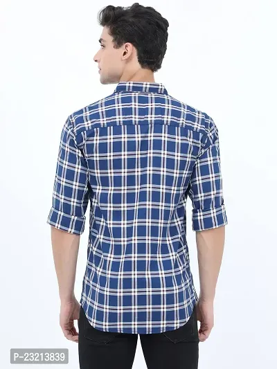 Scnc Men's Navy Blue Slim Fit Checkered Cotton Full Sleeve Shirt.-thumb4