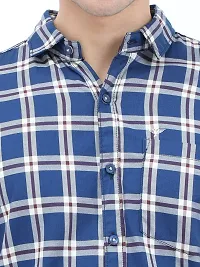 Scnc Men's Navy Blue Slim Fit Checkered Cotton Full Sleeve Shirt.-thumb4