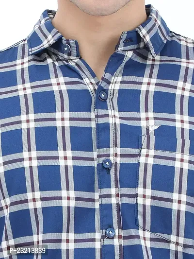 Scnc Men's Navy Blue Slim Fit Checkered Cotton Full Sleeve Shirt.-thumb5