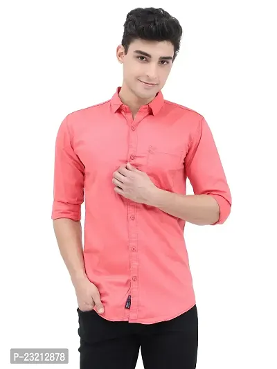 Scnc Men's Pink Slim Fit Solid Cotton Full Sleeve Shirt-thumb0