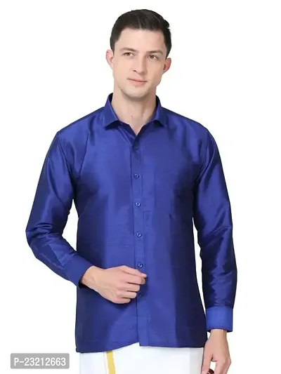 SCNC Men's Traditional Dupion Silk Full Sleeve Solid Tailored Fit Cutaway Collar Shirt