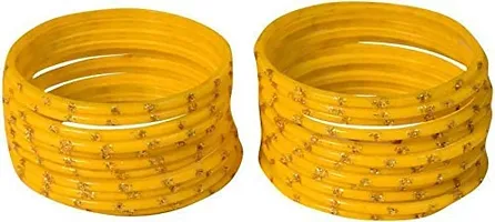 Laal Amrood Beautiful Elegant Yellow Glass Bangles Chudi Girls Set Golden Zari Dot for Women Wedding Festive Jewellery-thumb1