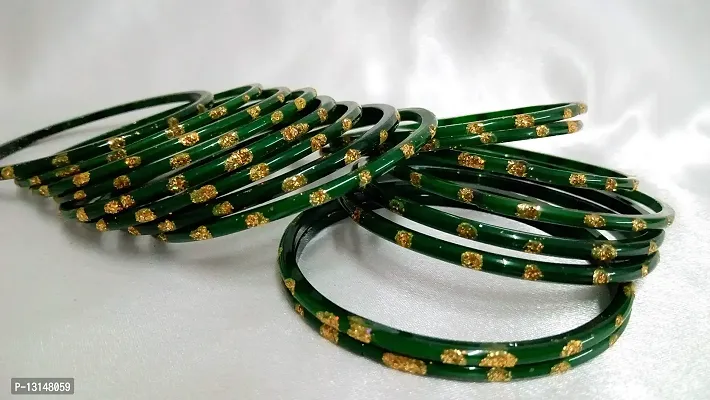 Laal Amrood Beautiful Elegant Green Glass Bangles Chudi Girls Set Golden Zari Dot for Women Wedding Festive Jewellery-thumb2