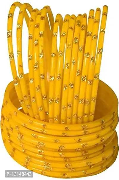 Laal Amrood Beautiful Elegant Yellow Glass Bangles Chudi Girls Set Golden Zari Dot for Women Wedding Festive Jewellery