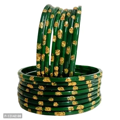 Laal Amrood Beautiful Elegant Green Glass Bangles Chudi Girls Set Golden Zari Dot for Women Wedding Festive Jewellery