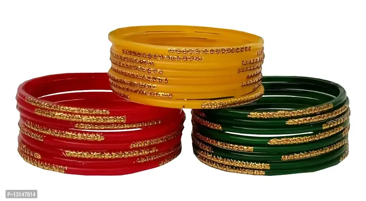 Laal Amrood Glass Bangles For Women & Girls Multi Color Chudi Set Fashion Glossy (24 Bangles) (2.8)