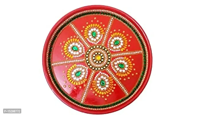 Stainless Steel Handcrafted Decorated Thali For Karwachauth, Diwali, Aarti, Pooja For Home And Temple