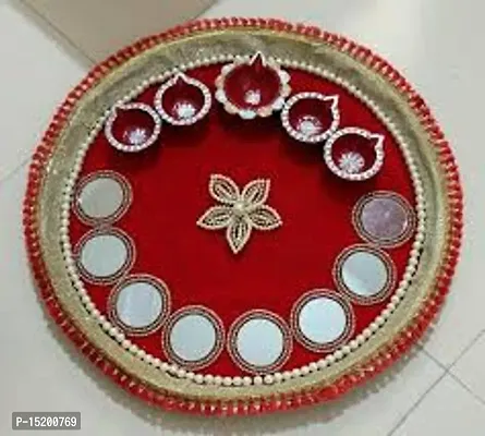 Hand Painted Aarti Thali For Home, Pooja Thali Set For Gift,-Red