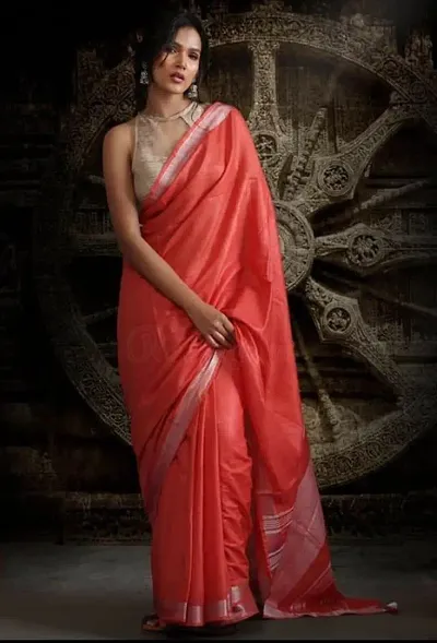 Woven Design Linen Sarees With Blouse Piece