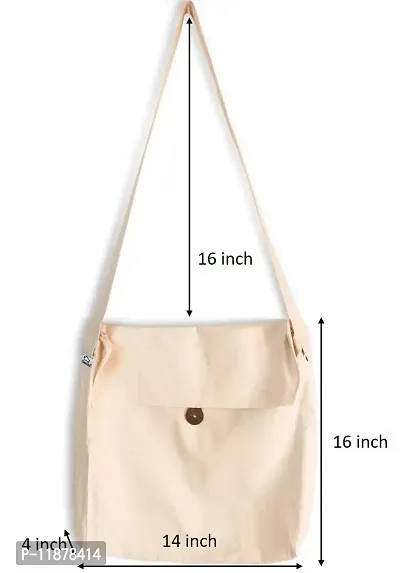 Clarkia Unisex Eco-Friendly Cotton Tote Bag with Coconut Shell Button for Grocery Shopping Cross-Body Sling Bag (White)-thumb5