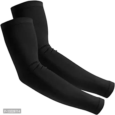 Black Color Full Arm Sleeves Gloves for UV, Dust, Sun Protection for Men and Women-thumb0