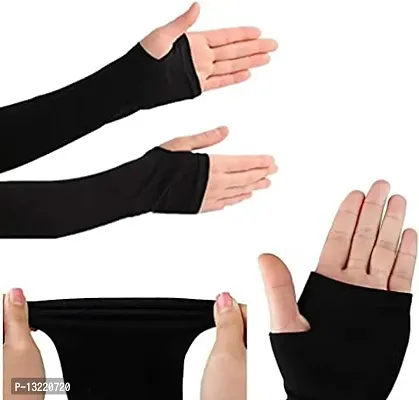 Black Color Full Arm Sleeves Gloves for UV, Dust, Sun Protection for Men and Women
