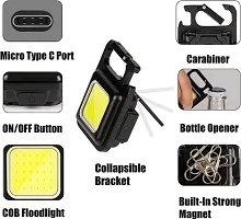 COB Small Flashlight,800 Lumens Rechargeable Keychain Mini Flashlight with 4 Light Modes,Ultralight Portable Pocket Light with Folding Bracket Bottle Opener and Magnet-thumb1