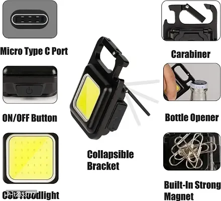 COB Small Flashlight,800 Lumens Rechargeable Keychain Mini Flashlight with 4 Light Modes,Ultralight Portable Pocket Light with Folding Bracket Bottle Opener and Magnet-thumb2