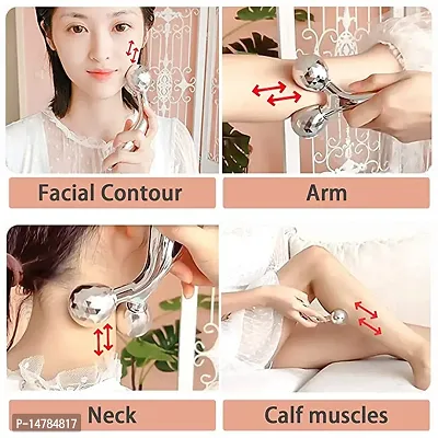 3D Manual Roller Massager Body Massager 360 Rotate Roller Face Body Massager Skin Lifting Wrinkle Remover  Facial Massage Relaxation  Skin Tightening Tool UniSex (Silver), Non Electric-thumb0