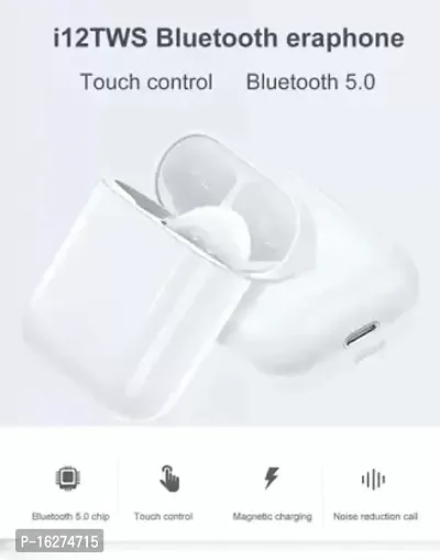 i12 Bluetooth Earphones Touch Sensor with in Built Mic Bluetooth Headset  (White, True Wireless)-thumb2