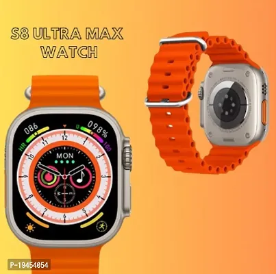 8 Smart Watch Full HD Display Multiple sport and Fitness more wireless charger Smartwatch  (Orange Strap, Free)-thumb0