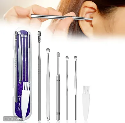 6 Pcs Ear Pick Earwax Removal Kit,Ear Cleansing Tool Set, Ear Curette Ear Wax Remover Tool with Cleaning Brush and Storage Box, Sliver-thumb3