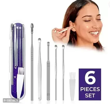 6 PCS Ear Pick Earwax Removal Kit, Ear Care Set,Ear Wax Removal Tool Premium Stainless Steel Ear Curette with Storage Box and a Cleaning Brush Included Easy to Use-thumb0