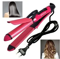 Hair Curler  Straightener 2 in 1 Beauty Set NHc-2009 Pink for women, with Ceramic Plated Mounted Quick Heat up Domestic Hair Straight  Curly Mini Beauty Tools for Girls-thumb1