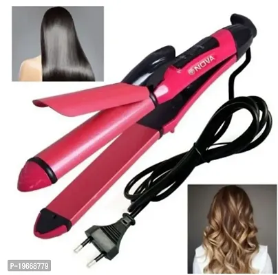 Hair Curler  Straightener 2 in 1 Beauty Set NHc-2009 Pink for women, with Ceramic Plated Mounted Quick Heat up Domestic Hair Straight  Curly Mini Beauty Tools for Girls-thumb2