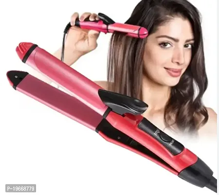 Hair Curler  Straightener 2 in 1 Beauty Set NHc-2009 Pink for women, with Ceramic Plated Mounted Quick Heat up Domestic Hair Straight  Curly Mini Beauty Tools for Girls-thumb3