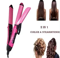 2 in 1 Hair Straightener and Curler(2 in 1 Combo) hair straightening machine, Beauty Set of Professional Hair Straightener Hair Straightener and Hair Curler with Ceramic Plate For Women, Pink-thumb1