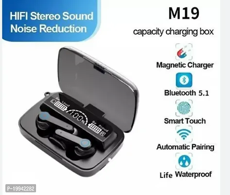 M19 TWS Bluetooth 5.0 Wireless In Ear Earbuds Touch Waterproof LED Digital Display Bluetooth Headset (Black, True Wireless)-thumb0
