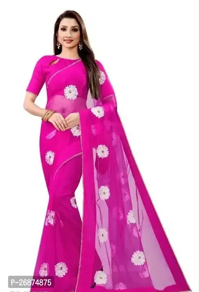 Stylish Net Pink Printed Saree with Blouse piece For Women