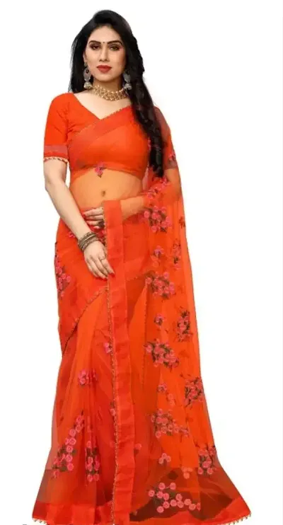 Beautiful Net Floral Embroidered Lace Border Sarees