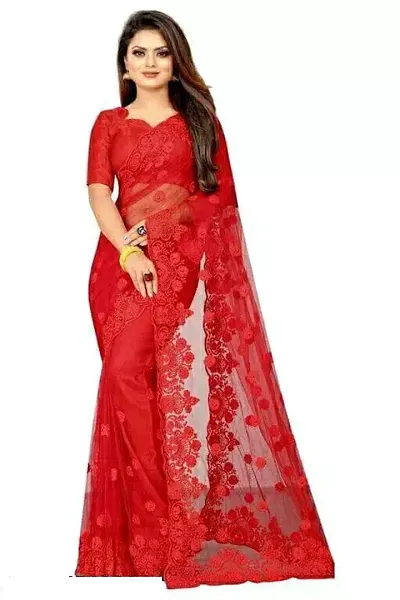 Gurukrupa Net Embroidered Sarees with Blouse Piece