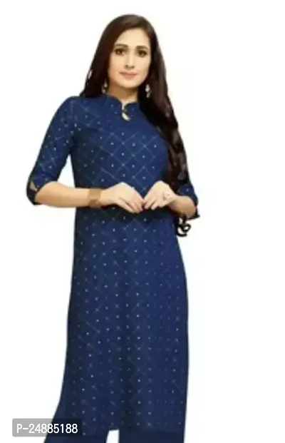 Stylish Cotton Blend Blue Stitched Kurta For Women-thumb0