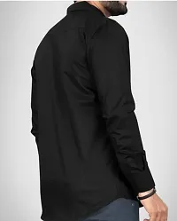 Reliable Black Viscose Solid Long Sleeves Casual Shirt For Men-thumb1