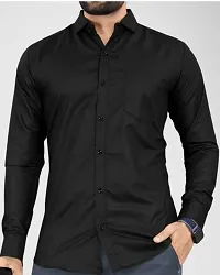 Reliable Black Viscose Solid Long Sleeves Casual Shirt For Men-thumb2