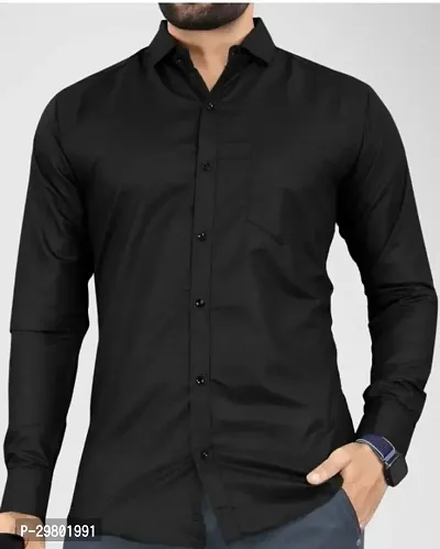 Reliable Black Viscose Solid Long Sleeves Casual Shirt For Men-thumb3