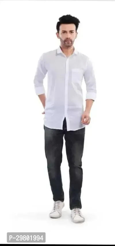 Reliable White Viscose Solid Long Sleeves Casual Shirt For Men-thumb0