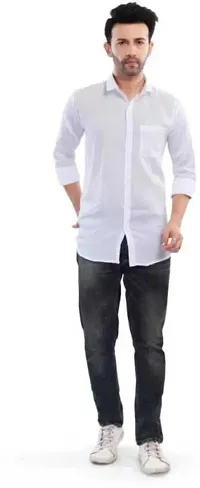 Reliable White Viscose Solid Long Sleeves Casual Shirt For Men-thumb2