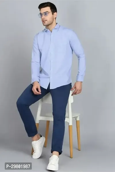 Reliable Blue Viscose Solid Long Sleeves Casual Shirt For Men