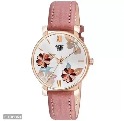 Stylish Pink Leather Analog Watches For Women-thumb0