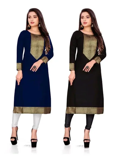 Stylish Cotton Embroidered A-Line Kurta - Pack of 2