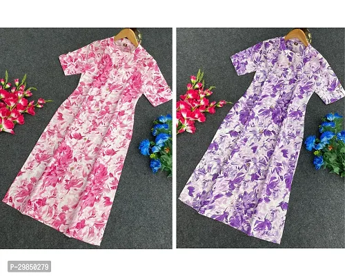 Stylish Multicoloured Cotton Slub Kurta For Women Pack Of 2-thumb0