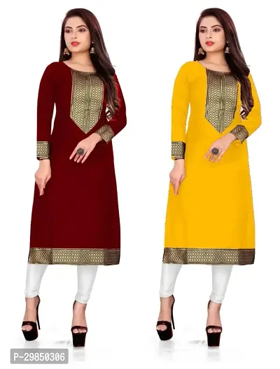 Stylish Multicoloured Cotton Slub Kurta For Women Pack Of 2