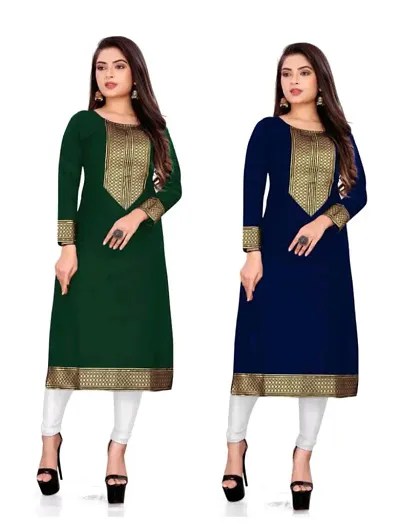 Stylish Cotton Slub Straight Self Pattern Kurtis - Pack Of 2